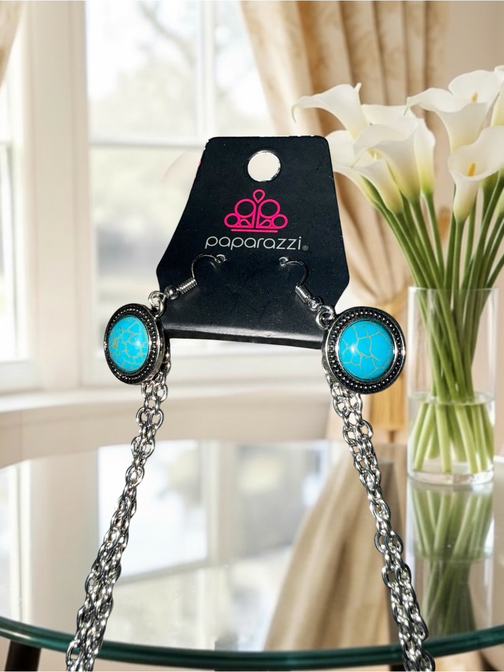 Paparazzi Lasting EMPRESS-ions" Blue Turquoise Statement Necklace Earring set - Picture 4 of 4